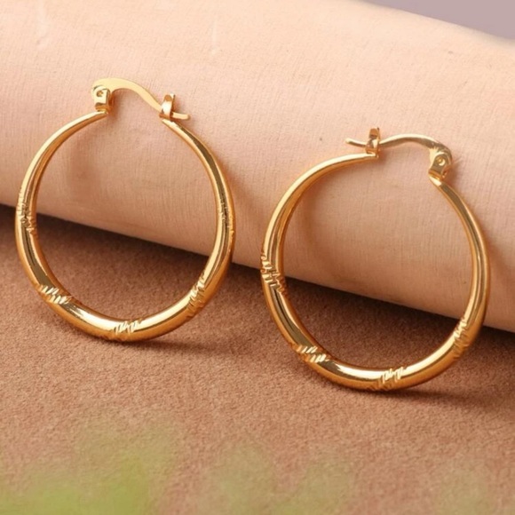 Golden Hoop Earrings - Picture 3 of 7